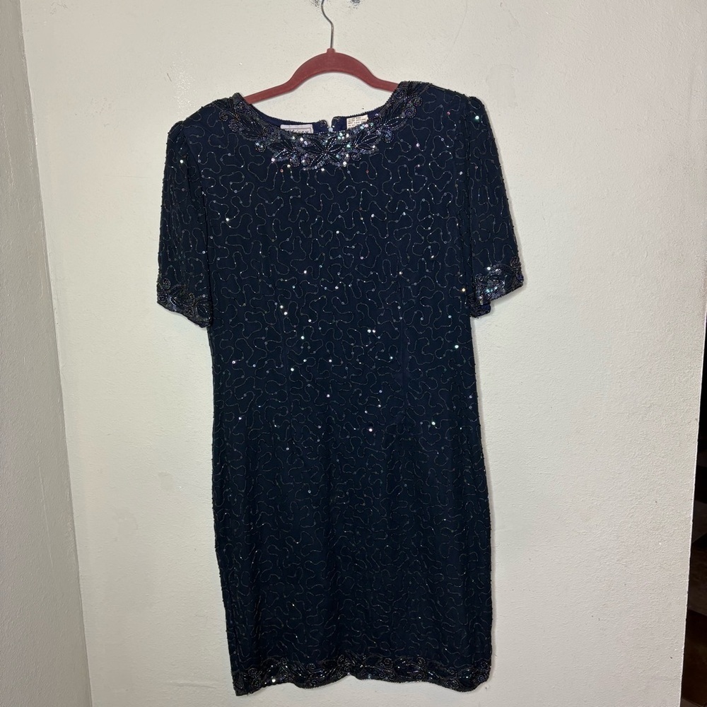 Vintage Stenay Navy Sequin Beaded  Dress Size 12